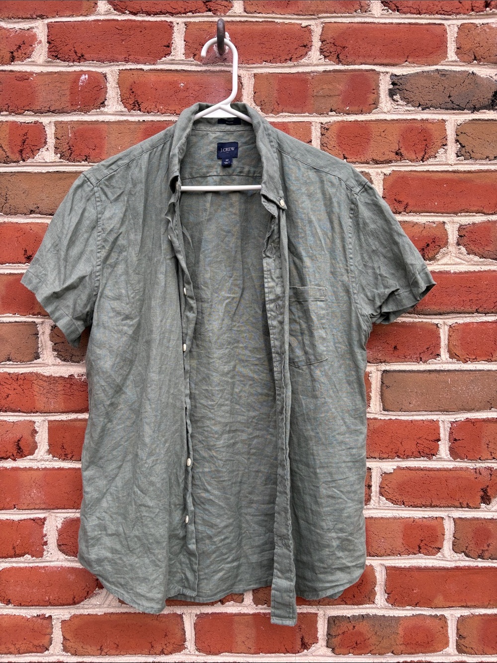 J. Crew Factory Short-Sleeve Button-Down Shirt in Sage Green